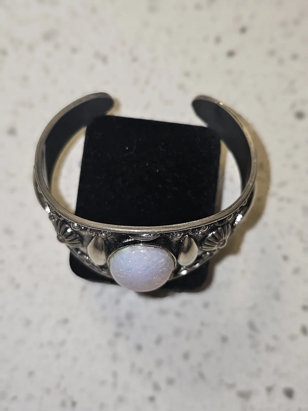 Vintage Sterling Silver Opal-Effect Statement Cuff Bracelet - Pink Purple - Picture 2 of 2